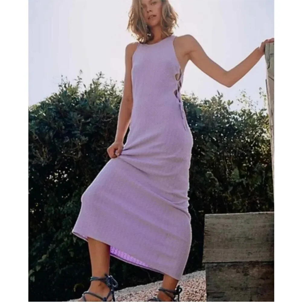 Free People Beach Eve Sweater Maxi Dress in Purple M